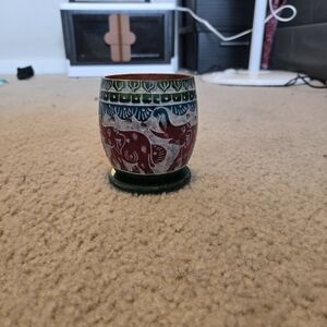 Handcrafted Ceramic Cup with Red and Blue Design